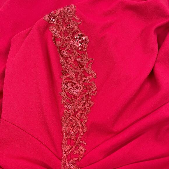 Tadashi Shoji One Shoulder Lace Insert Gown Geranium Red Size 12 - Picture 15 of 15